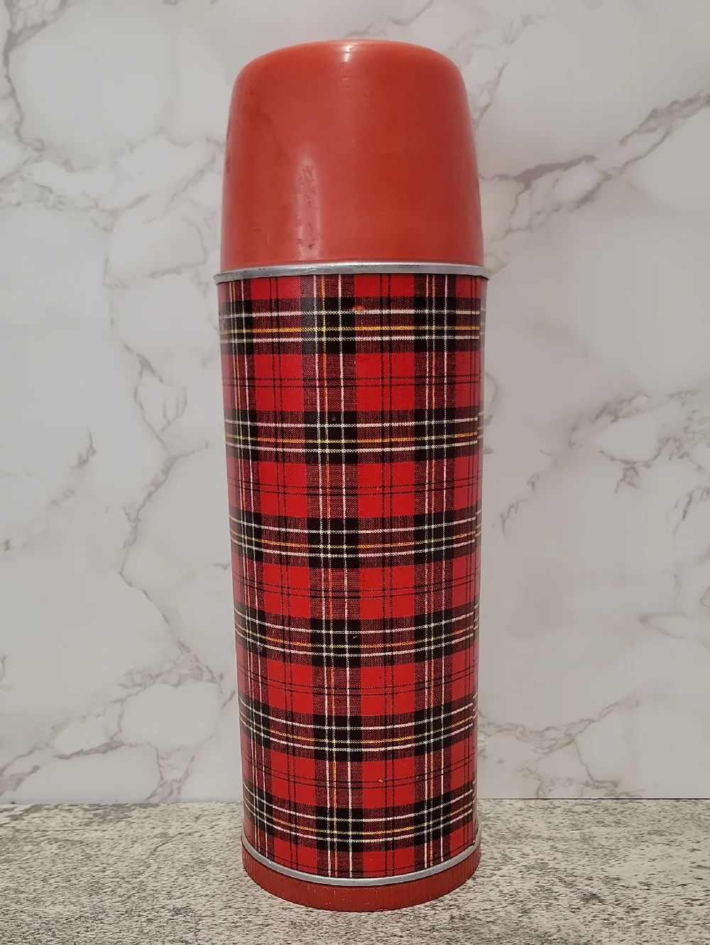 Vintage Aladdin's Red Plaid Thermos Classic Full Size Retro Bottle
